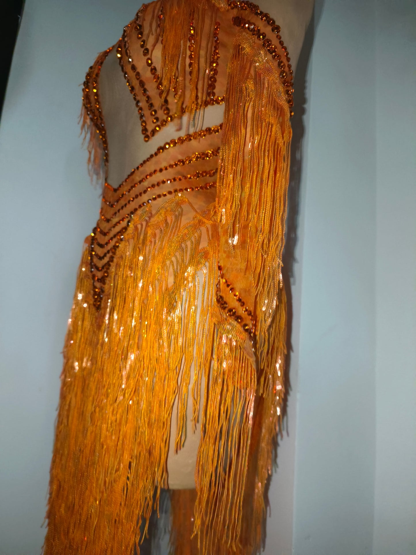 CELESINYI Chengzhi Crystal Orange Fringe Dress