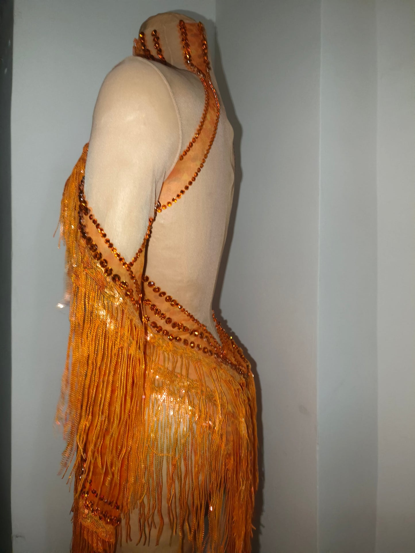 CELESINYI Chengzhi Crystal Orange Fringe Dress