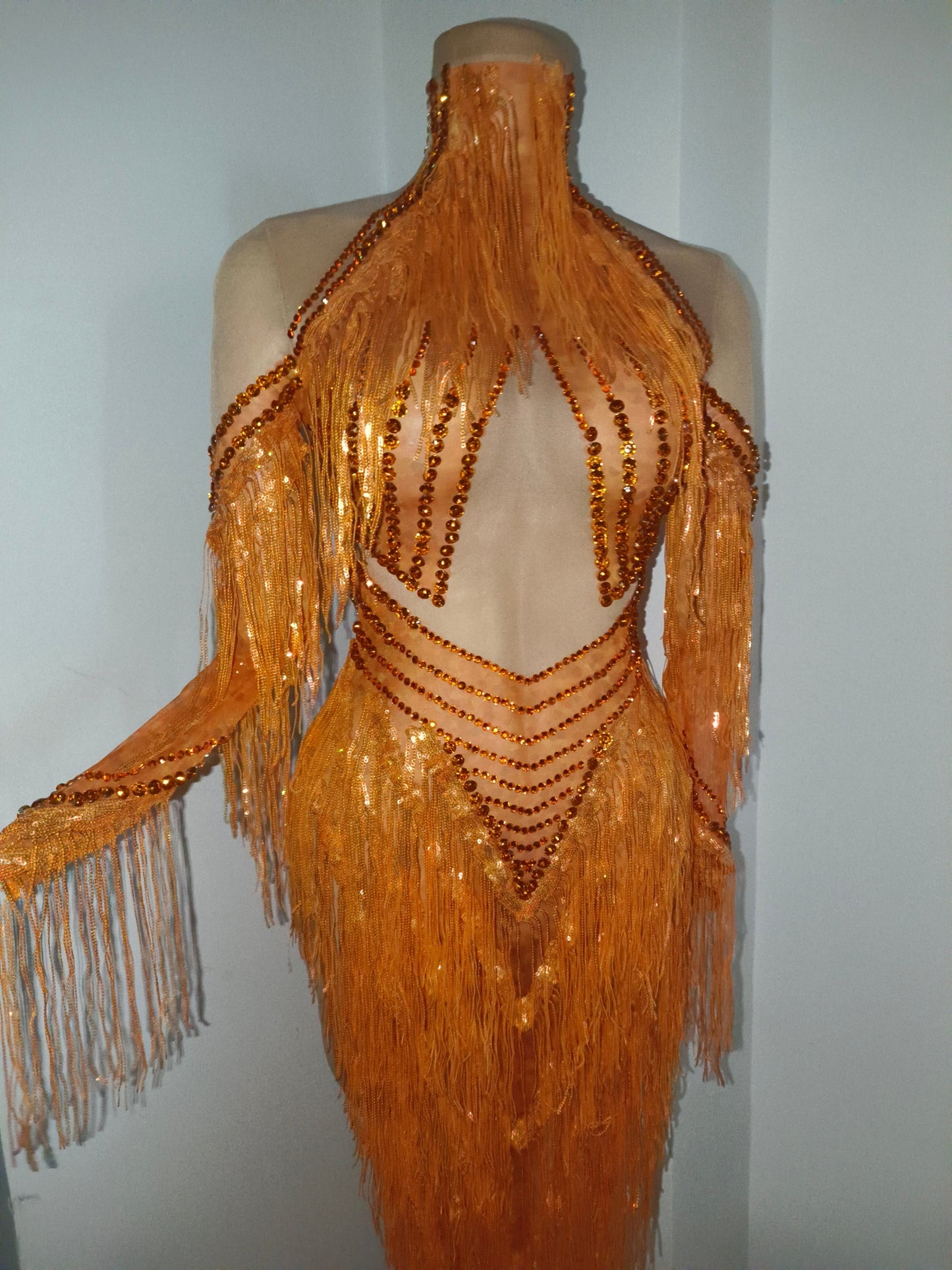 CELESINYI Chengzhi Crystal Orange Fringe Dress