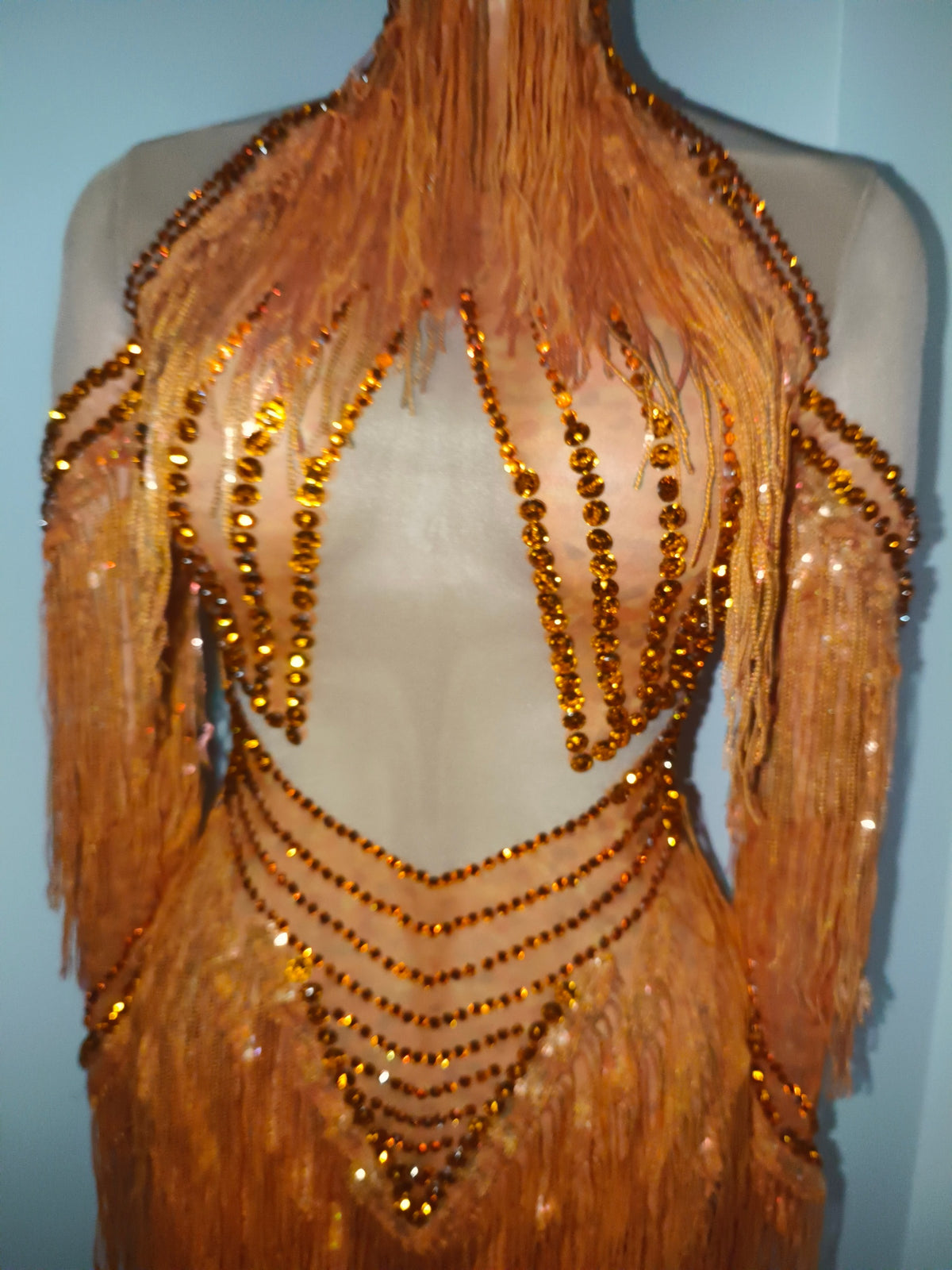 CELESINYI Chengzhi Crystal Orange Fringe Dress