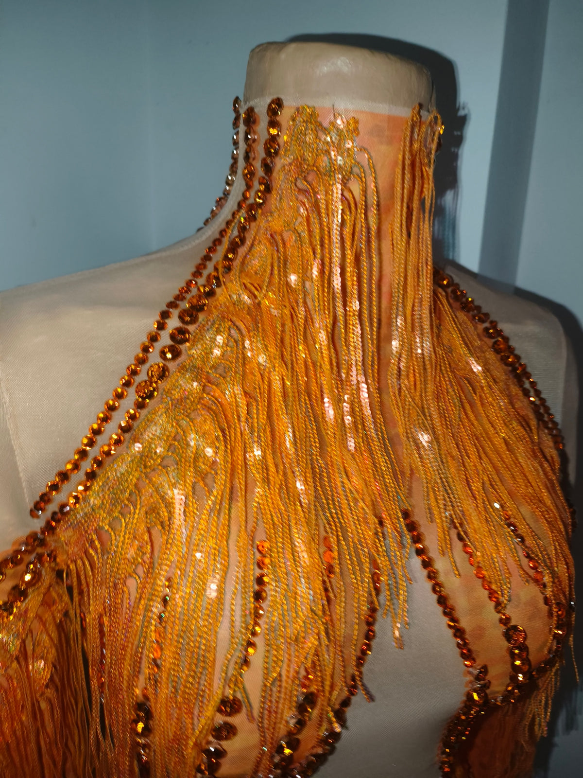 CELESINYI Chengzhi Crystal Orange Fringe Dress