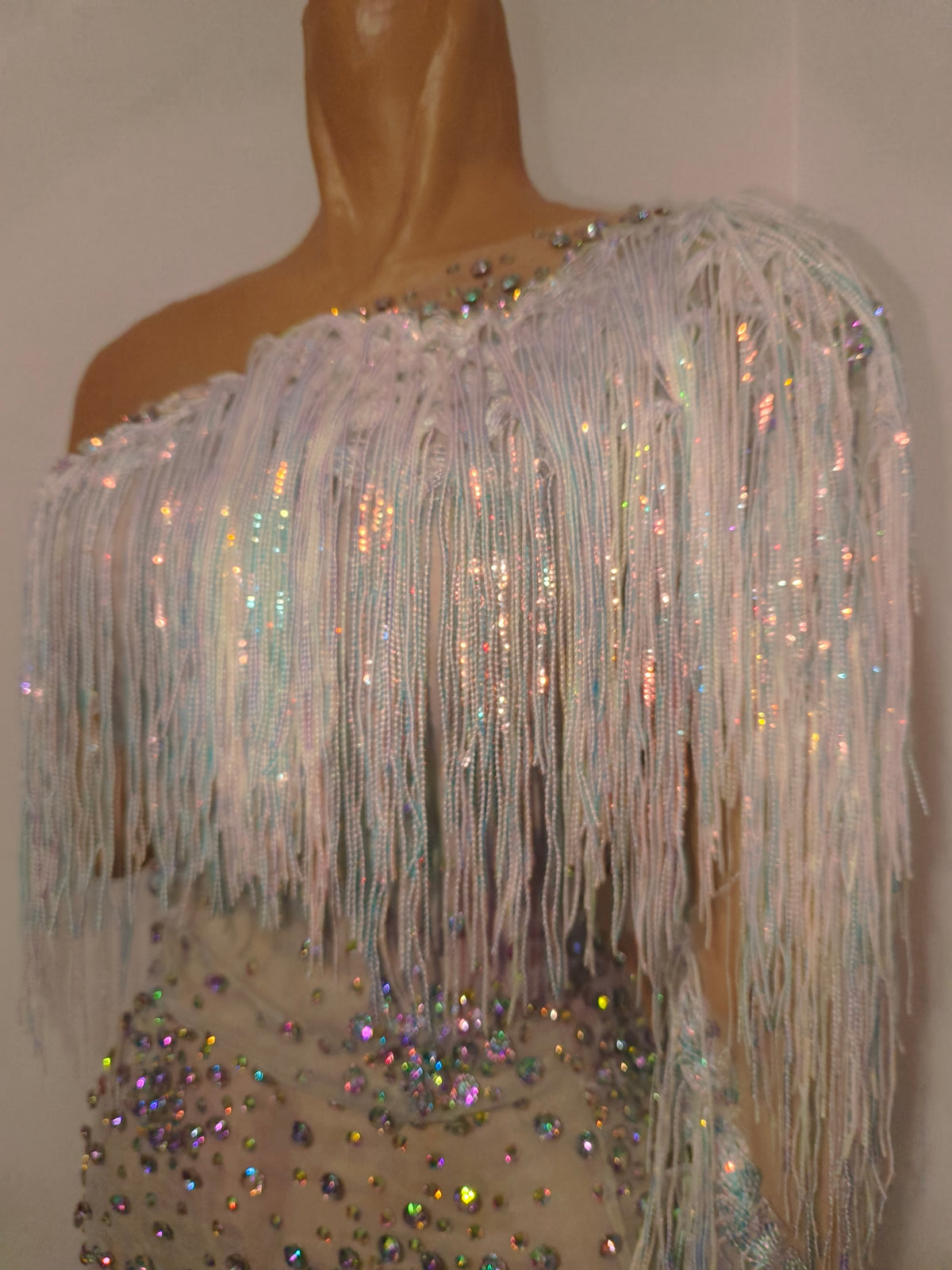 CELESINYI Keshu Crystal Rainbow Fringe Mini Dress