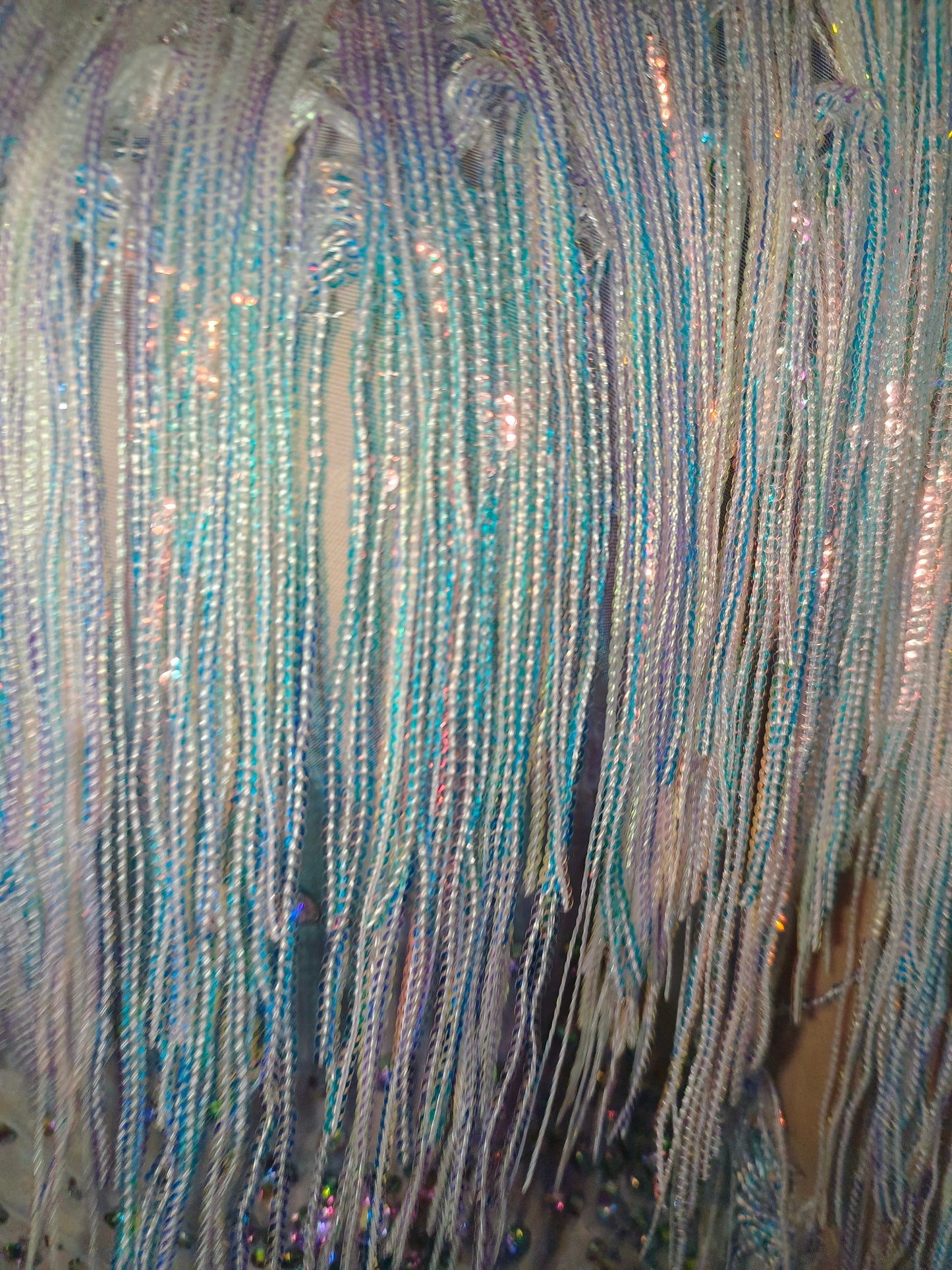 CELESINYI Keshu Crystal Rainbow Fringe Mini Dress
