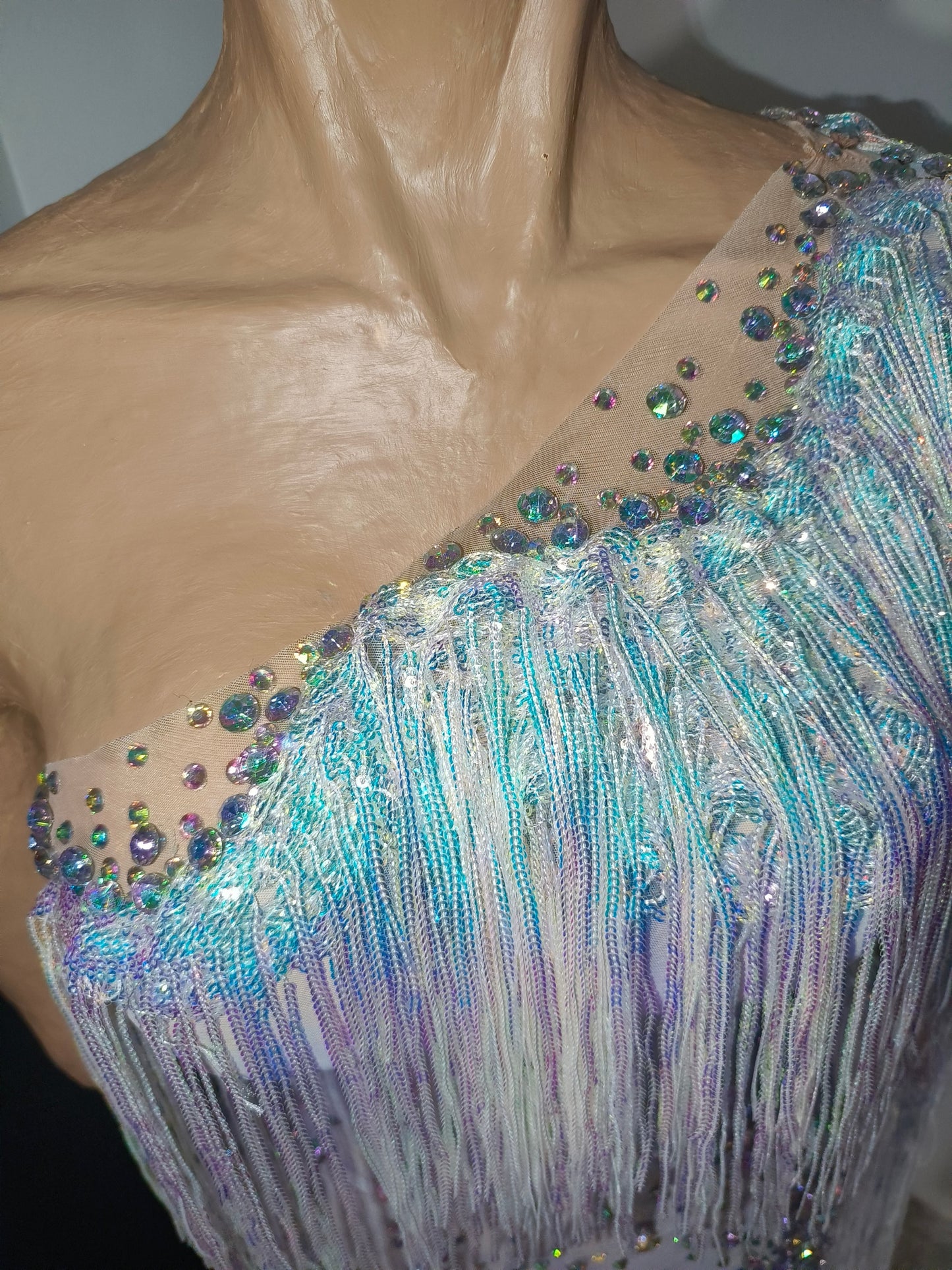 CELESINYI Keshu Crystal Rainbow Fringe Mini Dress
