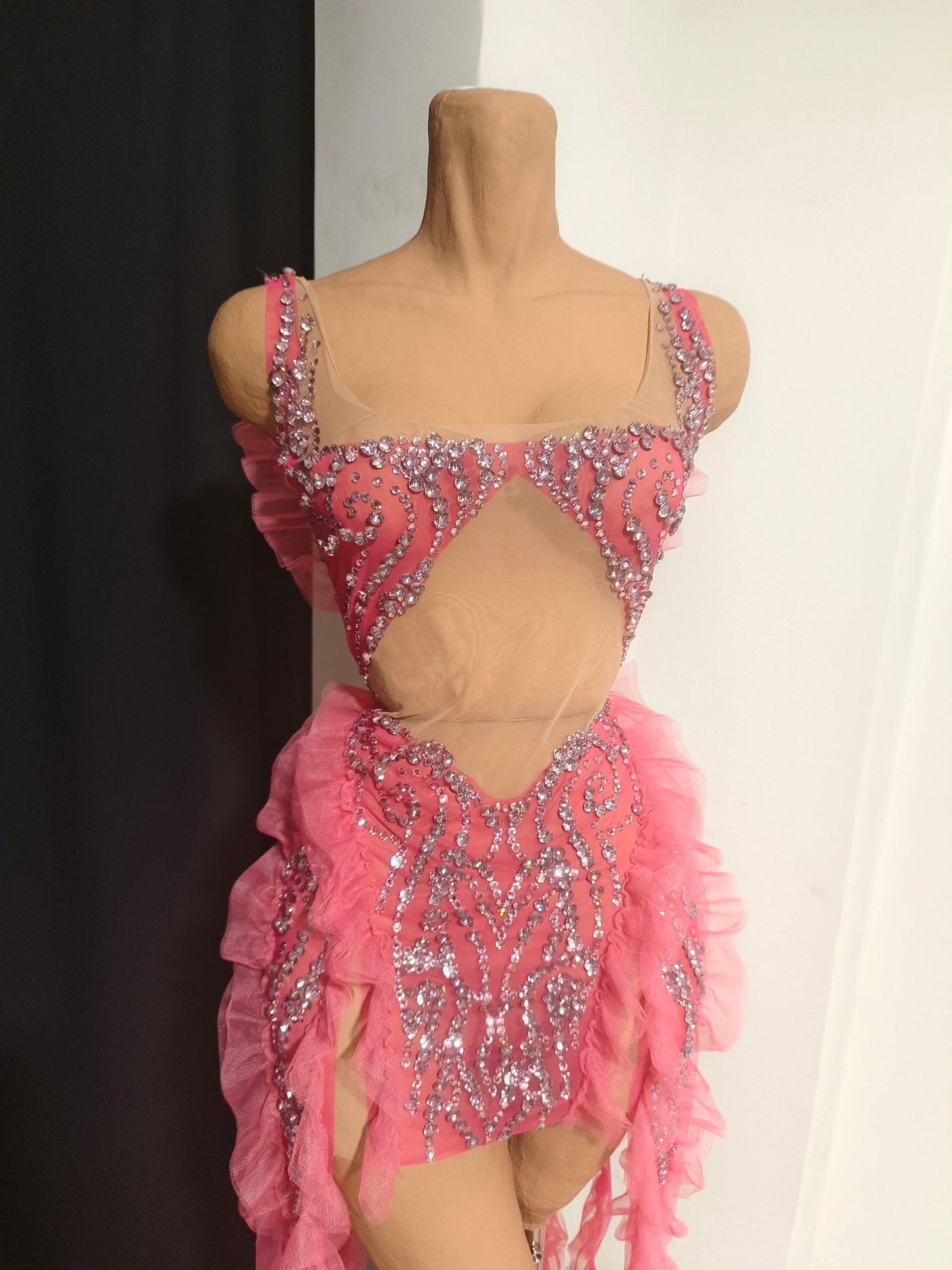 CELESINYI Mitao Crystal Pink Sweetheart Mini Dress