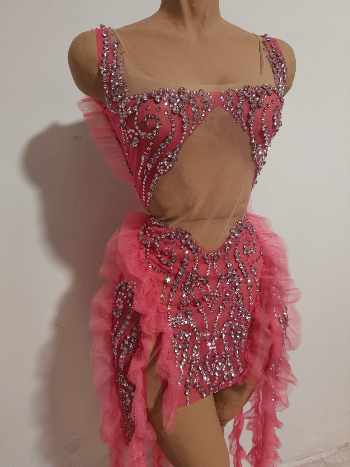 CELESINYI Mitao Crystal Pink Sweetheart Mini Dress