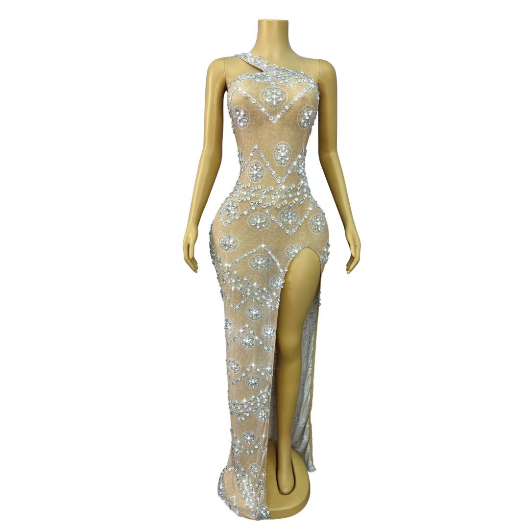 CELESINYI Liulunhua Crystal Flower One-Shoulder Gown
