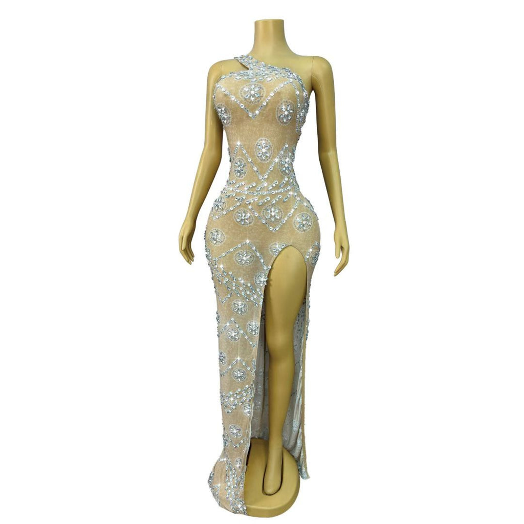 CELESINYI Liulunhua Crystal Flower One-Shoulder Gown
