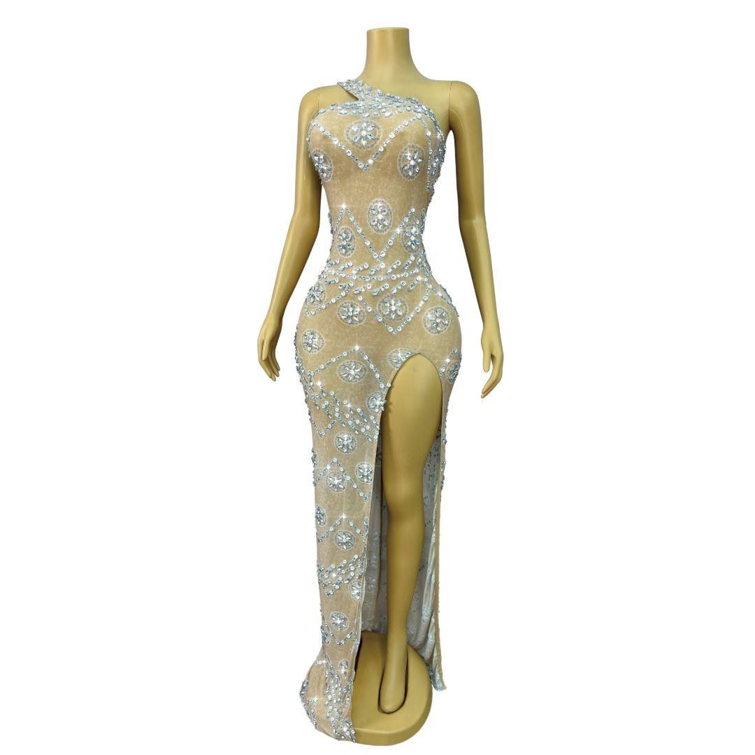 CELESINYI Liulunhua Crystal Flower One-Shoulder Gown