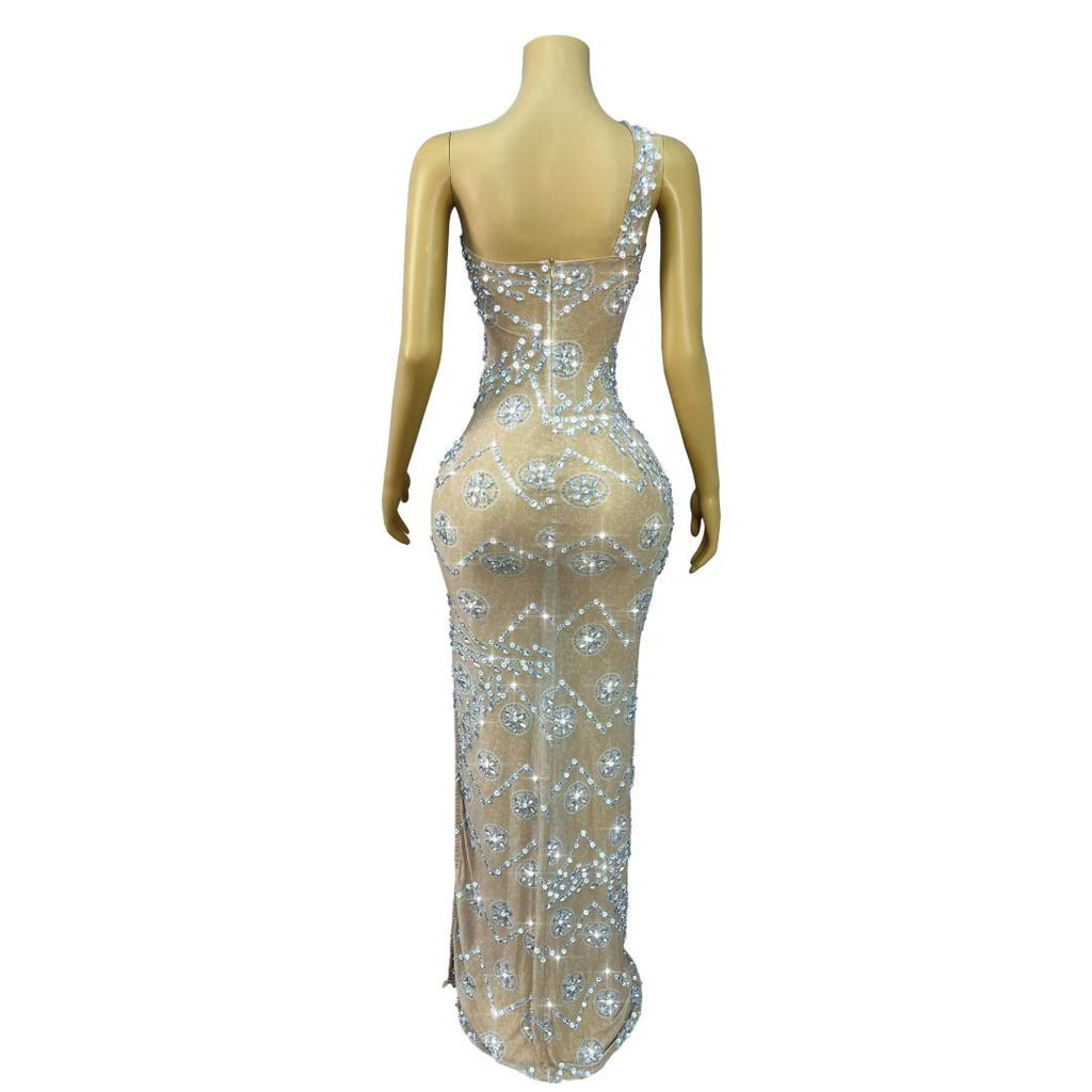 CELESINYI Liulunhua Crystal Flower One-Shoulder Gown