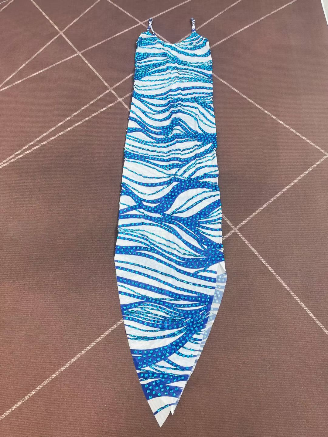 CELESINYI Zongheng Crystal Stripe Bodycon Dress