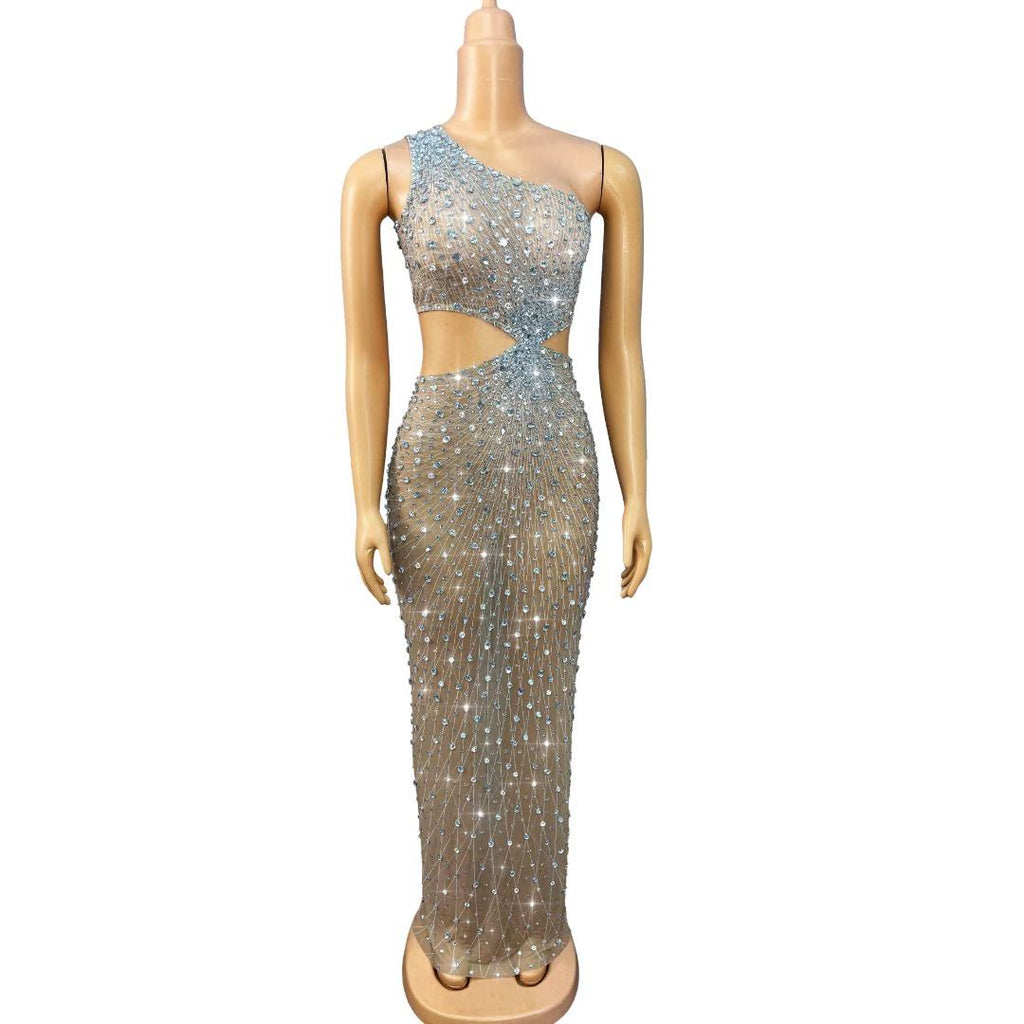 CELESINYI Shuijiliu Crystal Radiant One-Shoulder Gown