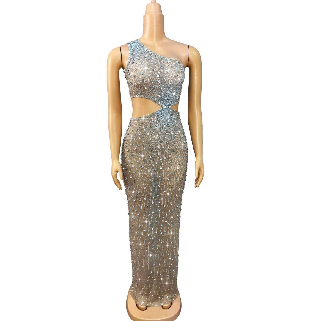 CELESINYI Shuijiliu Crystal Radiant One-Shoulder Gown