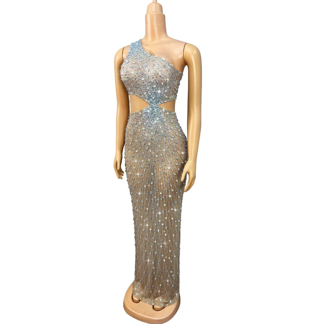 CELESINYI Shuijiliu Crystal Radiant One-Shoulder Gown
