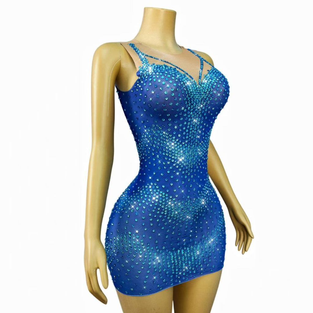 CELESINYI Qingshuiliu Crystal Blue Wave Mini Dress