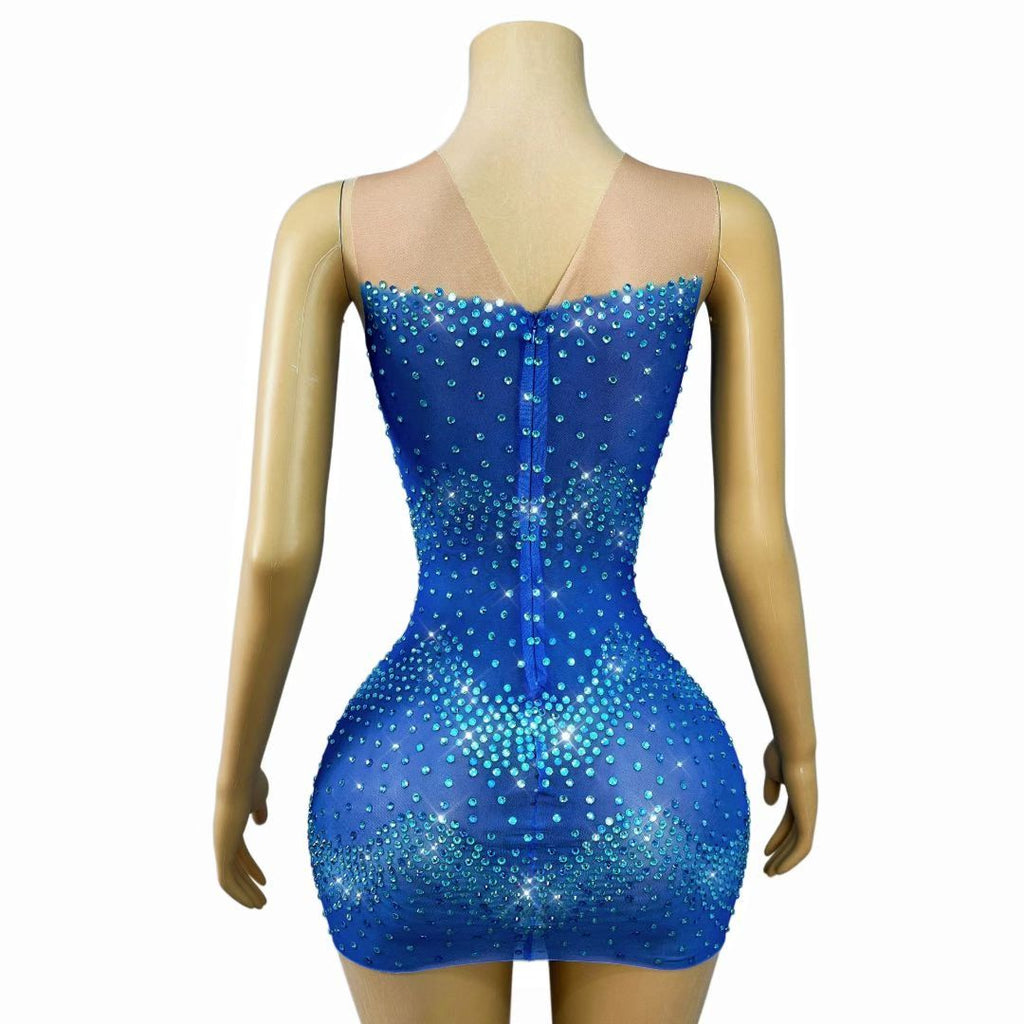 CELESINYI Qingshuiliu Crystal Blue Wave Mini Dress