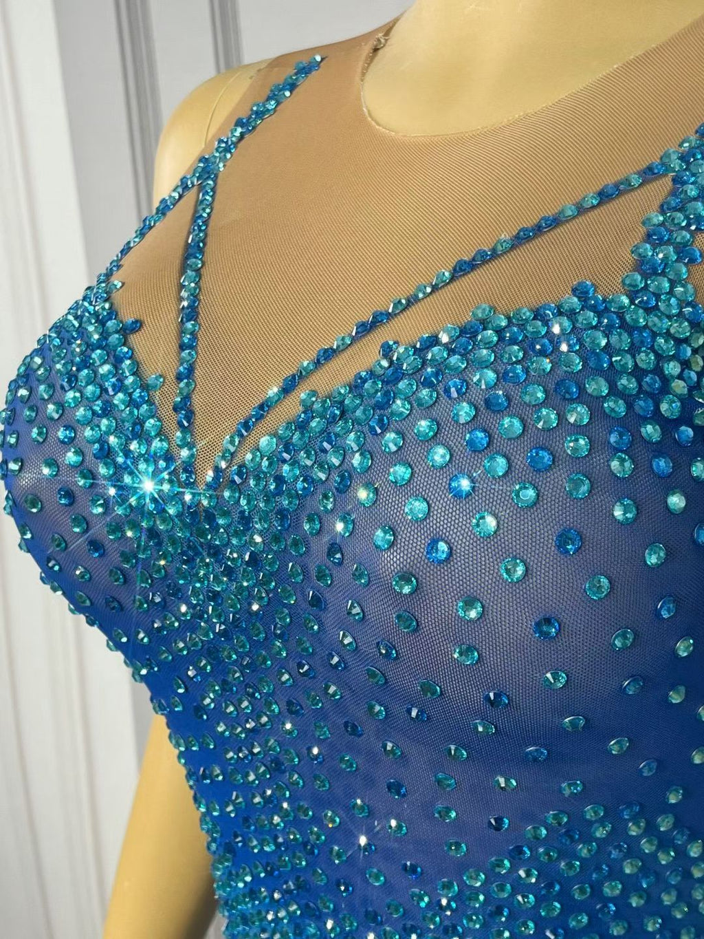 CELESINYI Qingshuiliu Crystal Blue Wave Mini Dress
