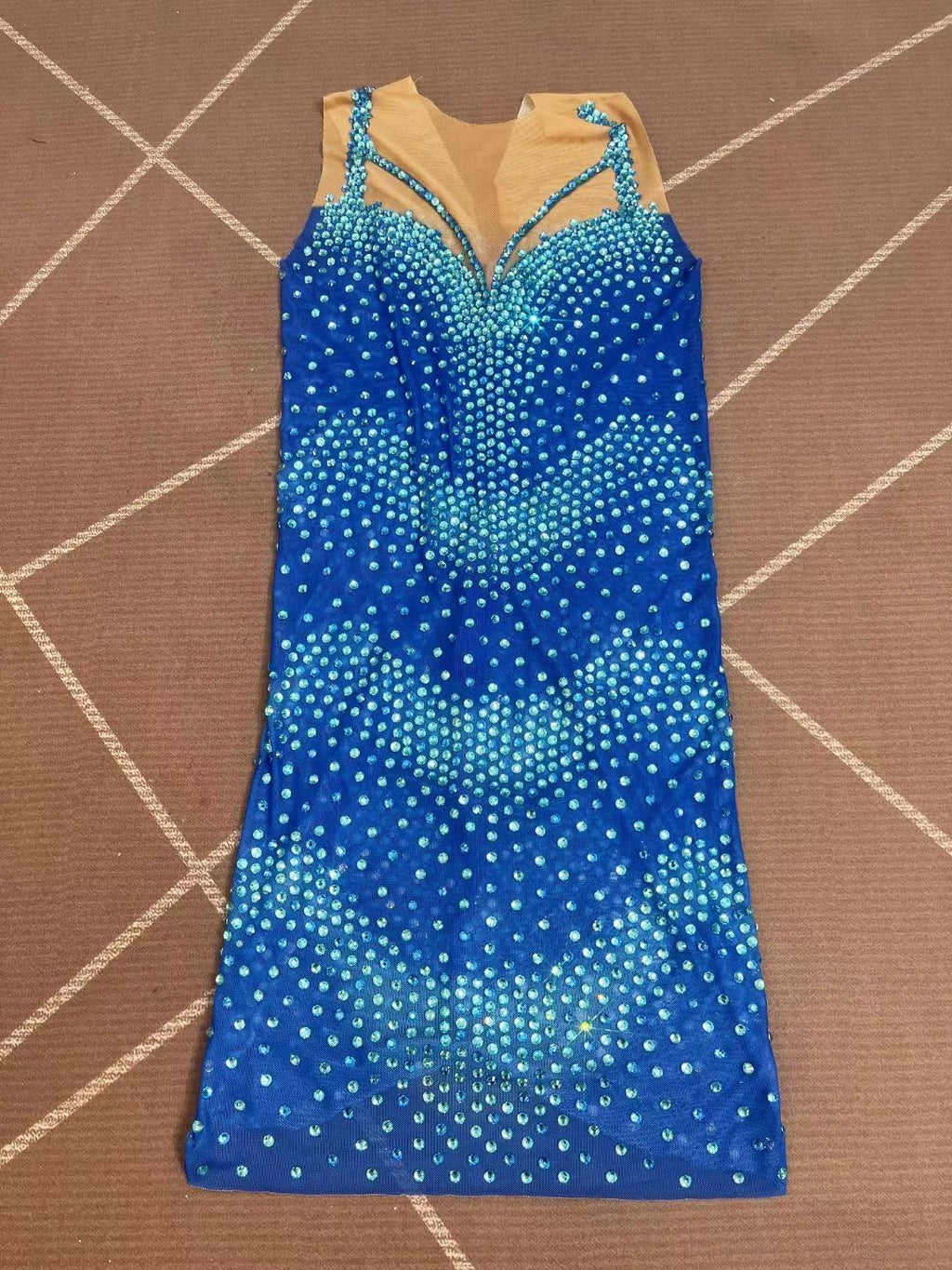 CELESINYI Qingshuiliu Crystal Blue Wave Mini Dress