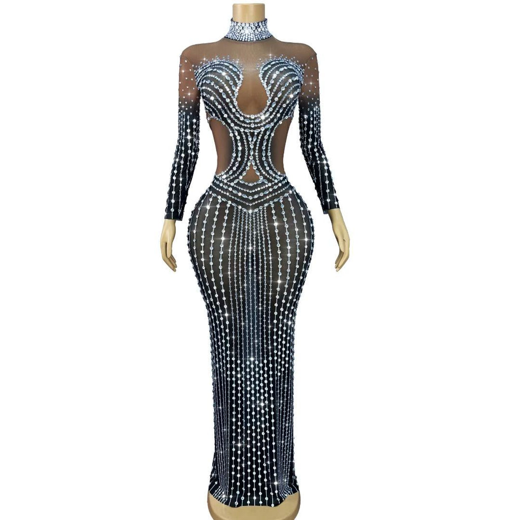 CELESINYI Kaochuan Crystal Pearl Strand Gown