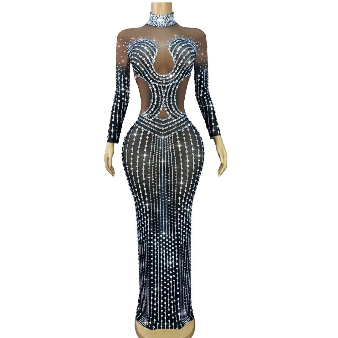 CELESINYI Kaochuan Crystal Pearl Strand Gown