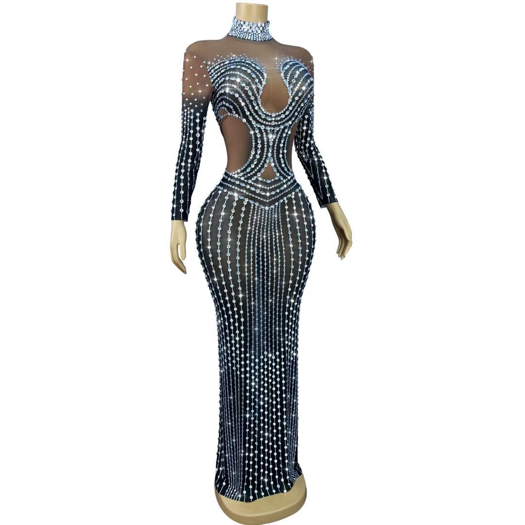 CELESINYI Kaochuan Crystal Pearl Strand Gown