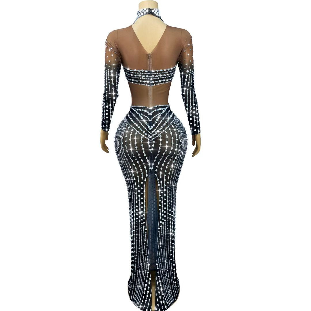 CELESINYI Kaochuan Crystal Pearl Strand Gown