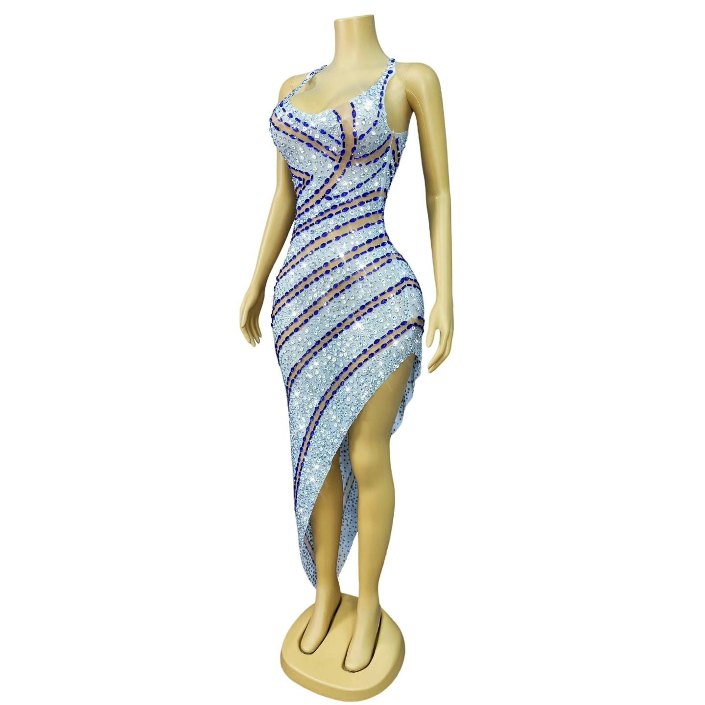 CELESINYI Landai Crystal Blue Band Asymmetric Gown