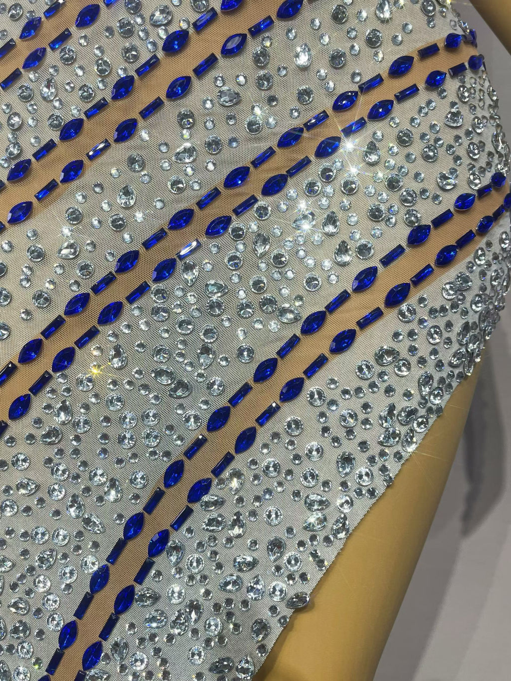 CELESINYI Landai Crystal Blue Band Asymmetric Gown