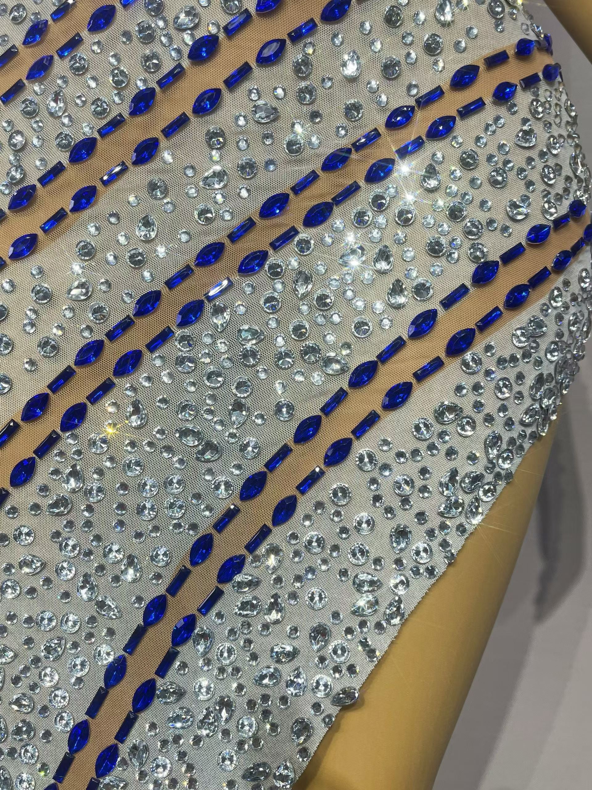 CELESINYI Landai Crystal Blue Band Asymmetric Gown