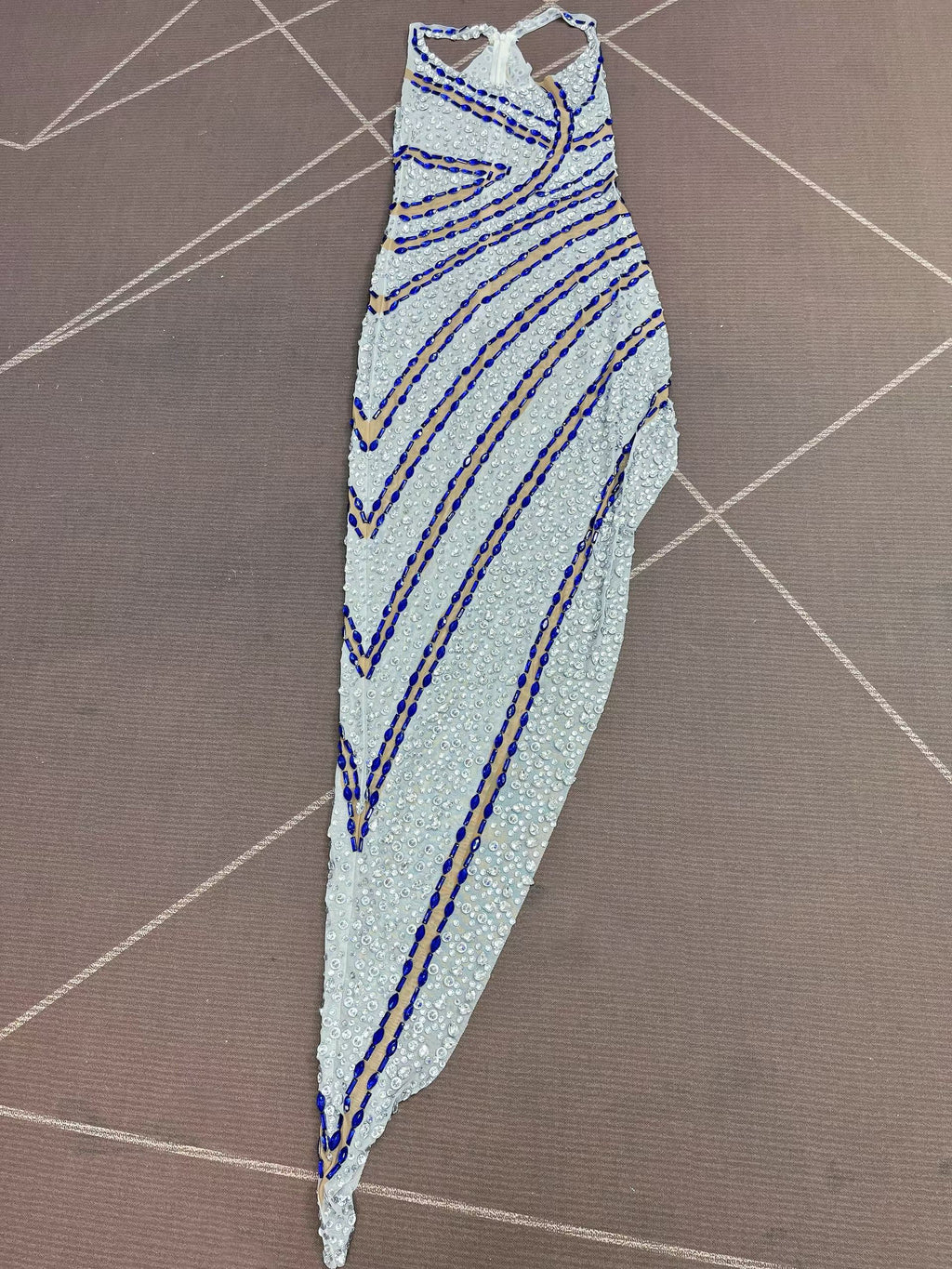 CELESINYI Landai Crystal Blue Band Asymmetric Gown