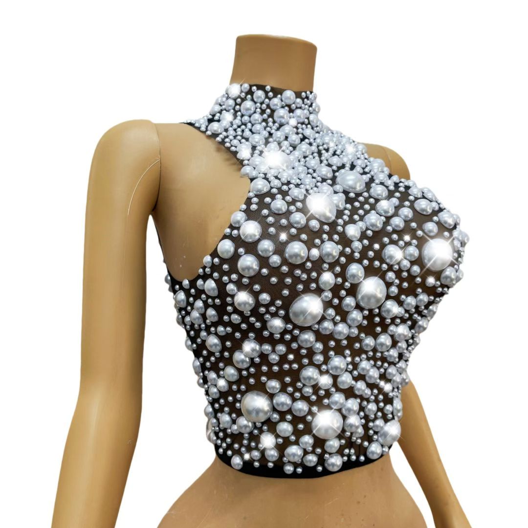 CELESINYI Dazhu Crystal Black Pearl Bodysuit