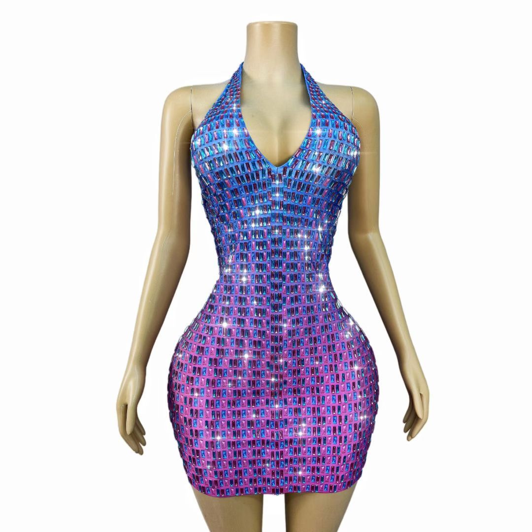 CELESINYI Binghuojia Crystal Gradient Mini Dress