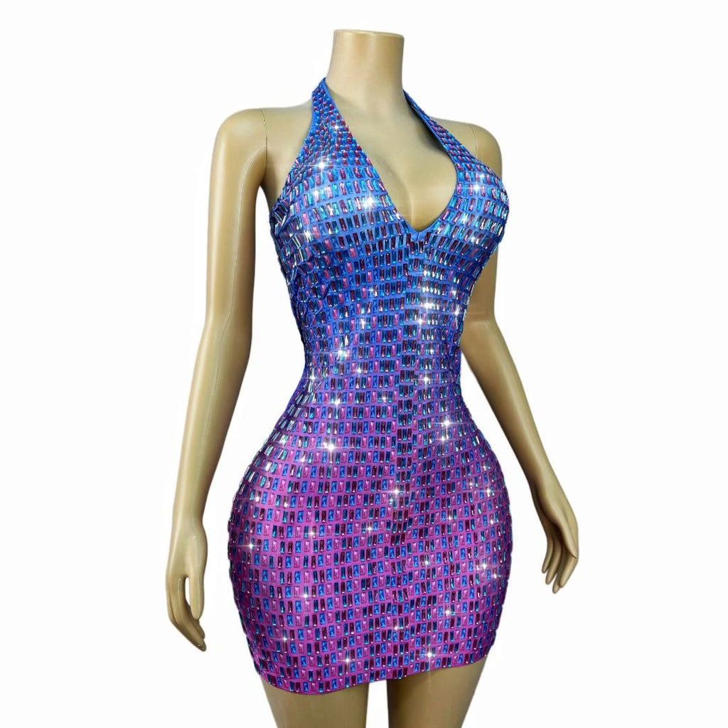 CELESINYI Binghuojia Crystal Gradient Mini Dress