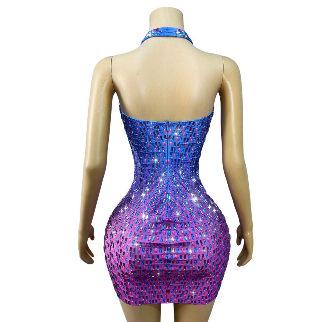 CELESINYI Binghuojia Crystal Gradient Mini Dress