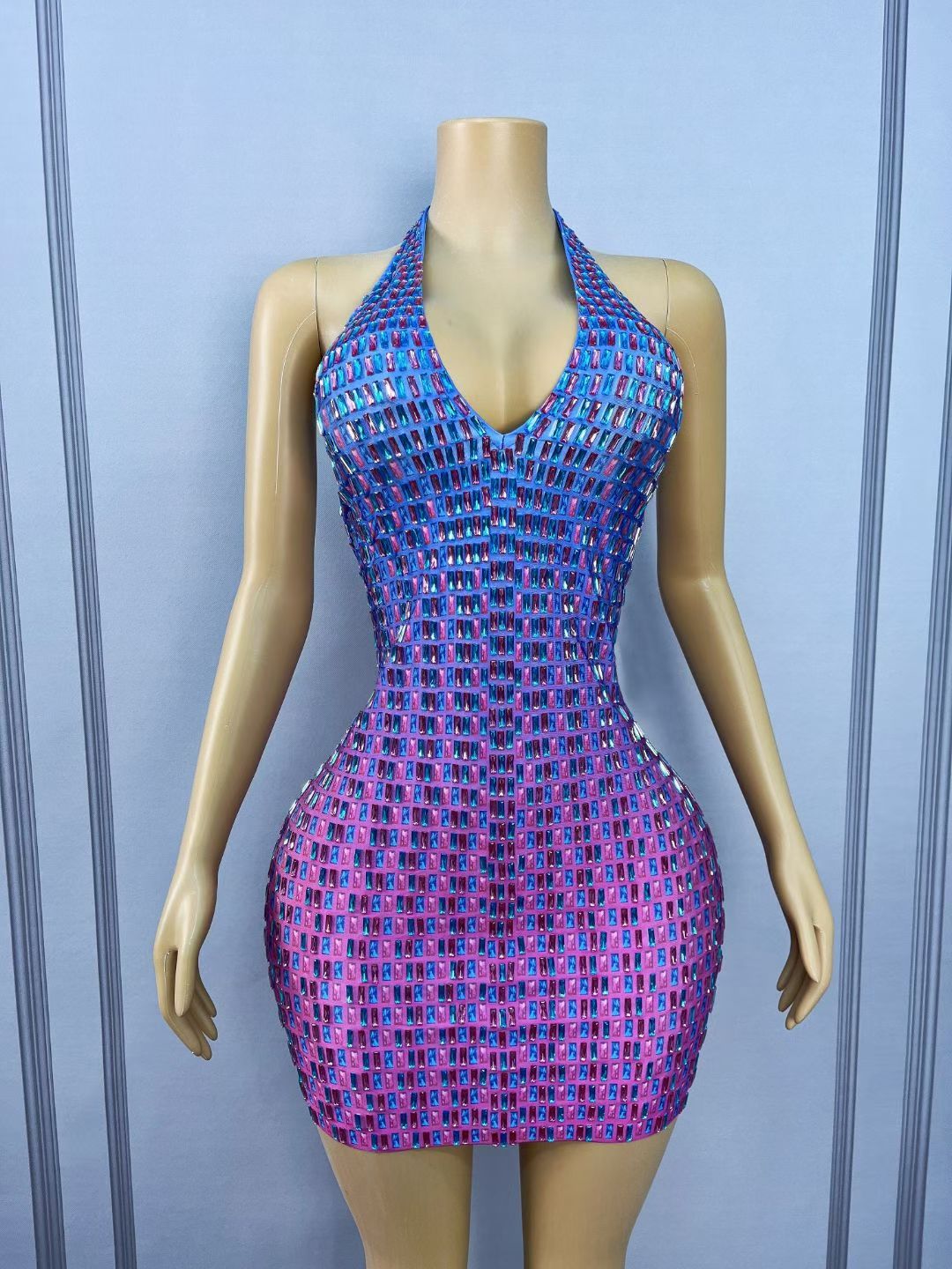 CELESINYI Binghuojia Crystal Gradient Mini Dress