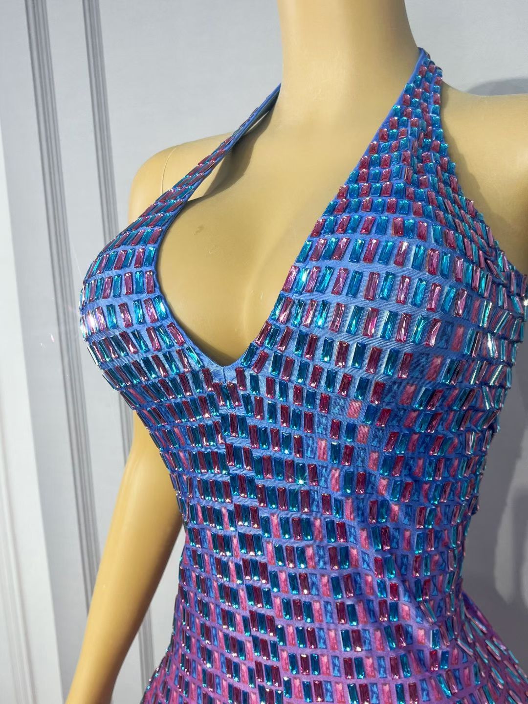 CELESINYI Binghuojia Crystal Gradient Mini Dress