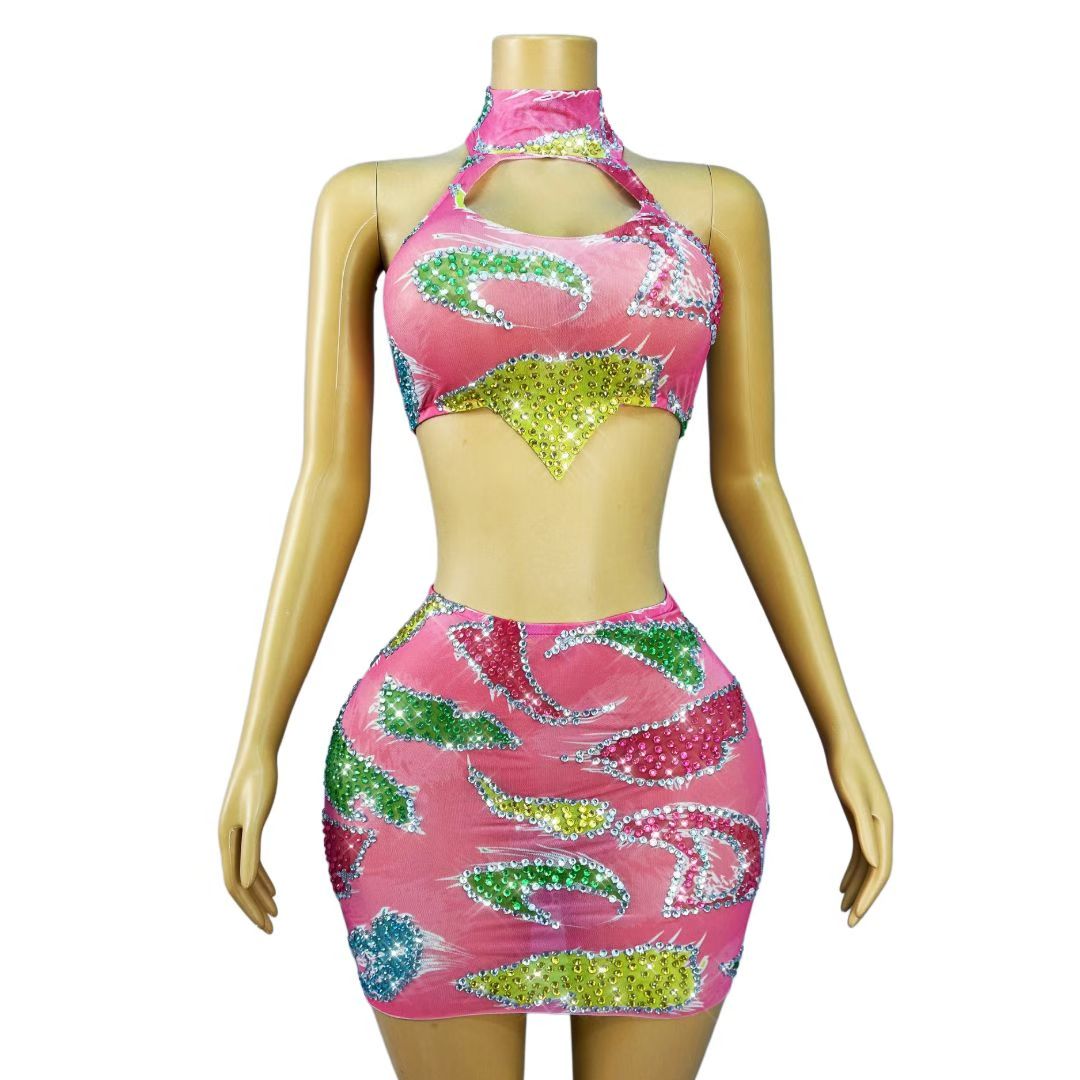 CELESINYI Bianlitie Crystal Color Block Two-Piece Set