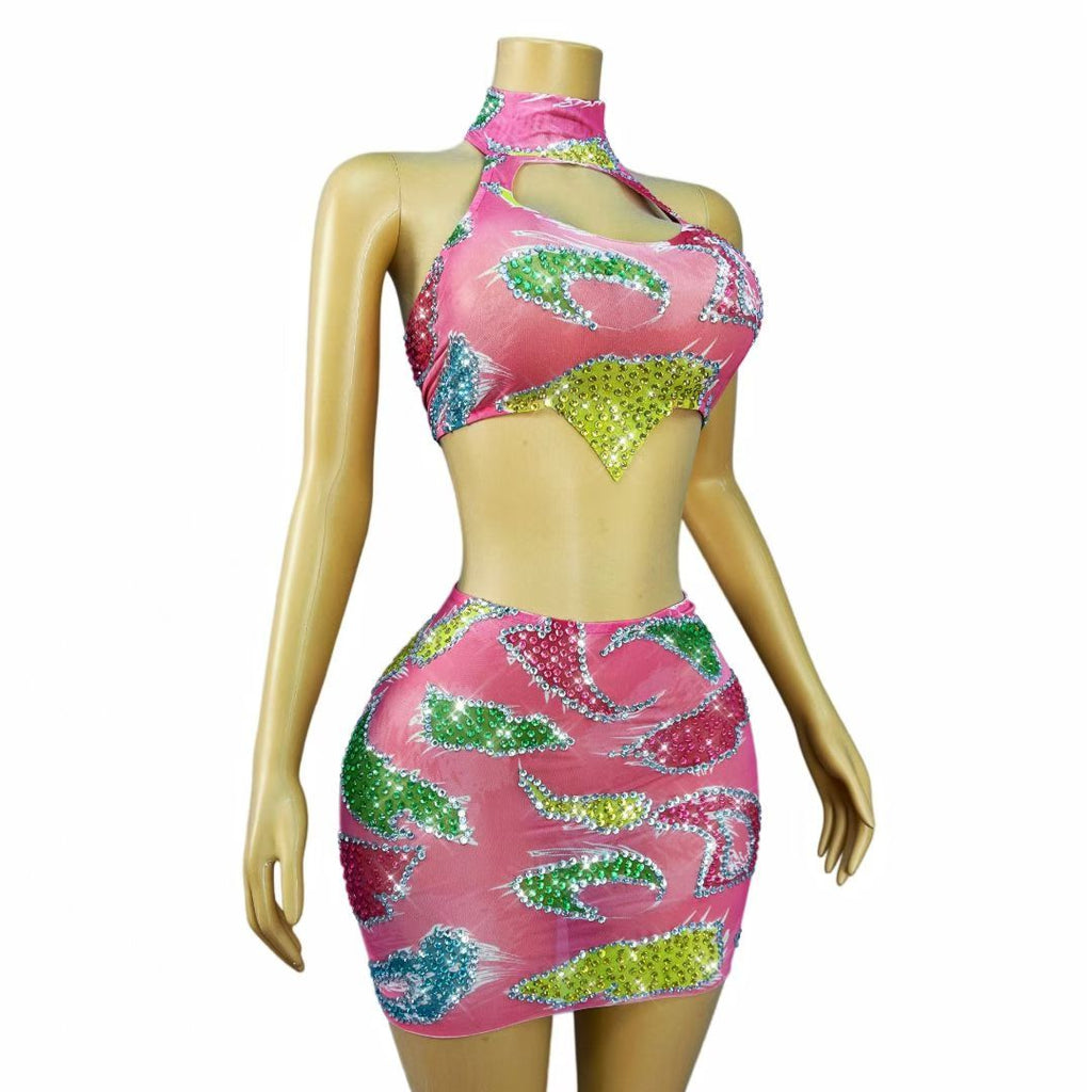 CELESINYI Bianlitie Crystal Color Block Two-Piece Set
