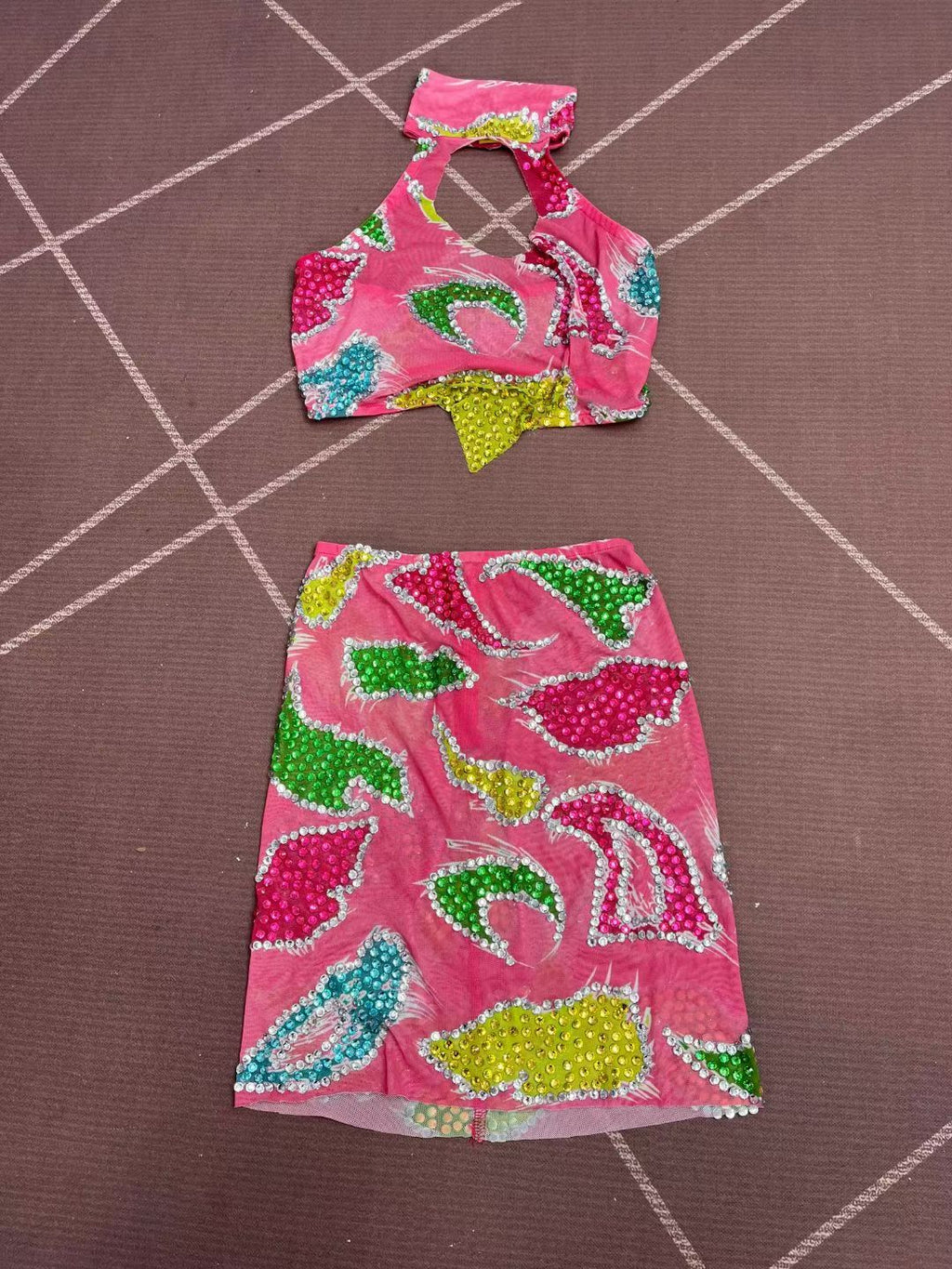 CELESINYI Bianlitie Crystal Color Block Two-Piece Set