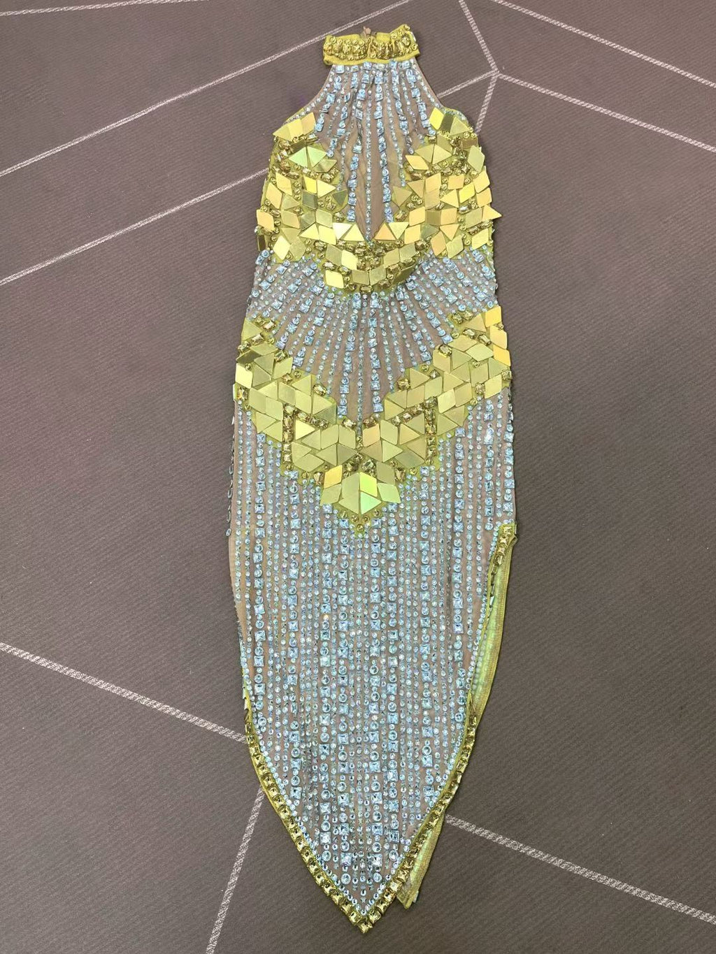 CELESINYI Qianhuangpian Crystal Gold Mirror Dress
