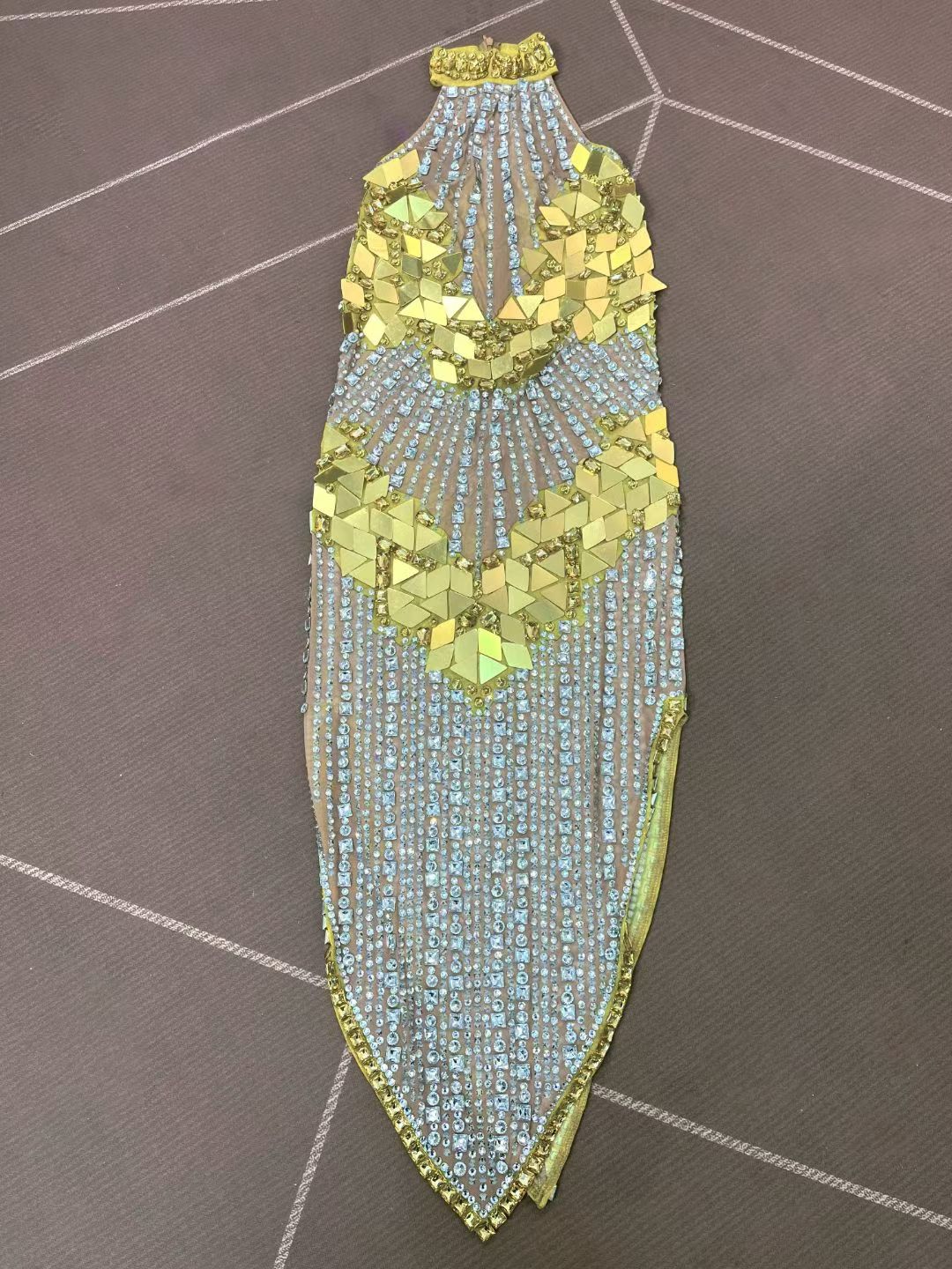 CELESINYI Qianhuangpian Crystal Gold Mirror Dress