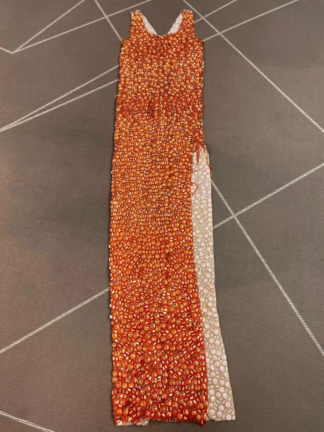 CELESINYI Ganju Crystal Orange Beaded Gown
