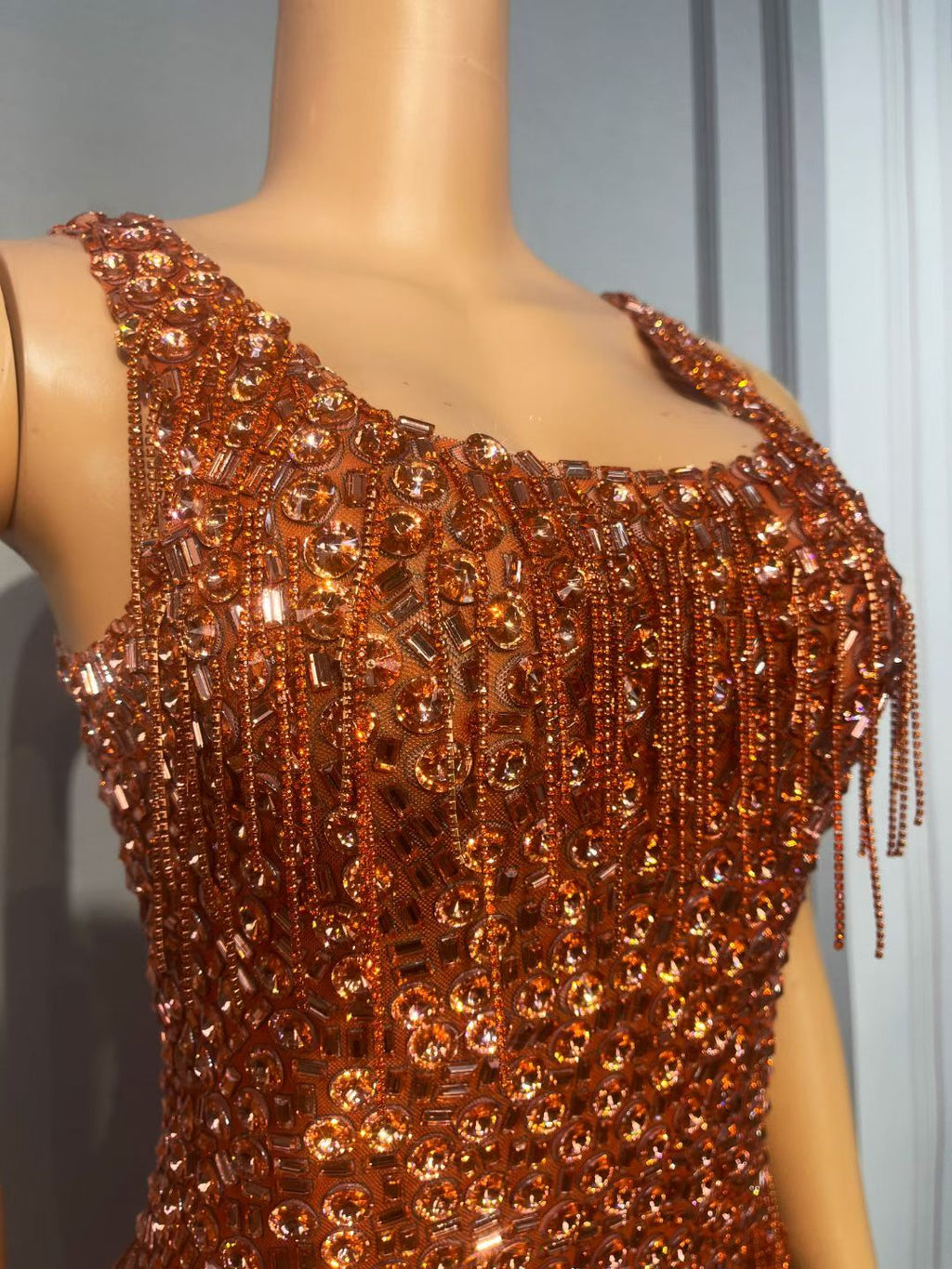 CELESINYI Ganju Crystal Orange Beaded Gown