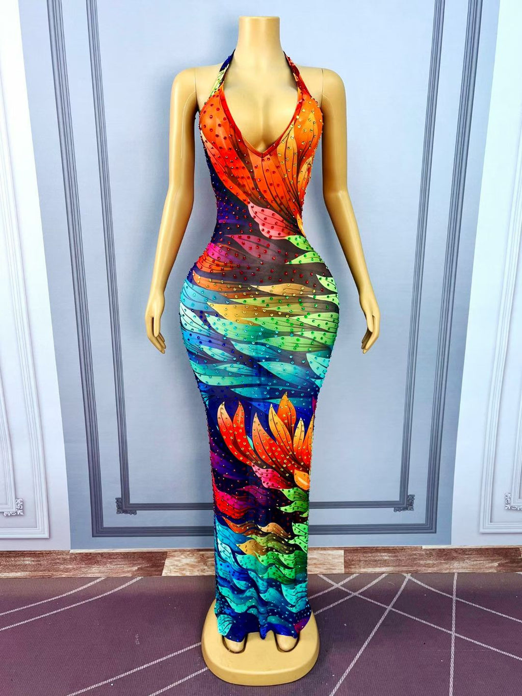 CELESINYI Duocaiye Crystal Leaf Gradient Gown