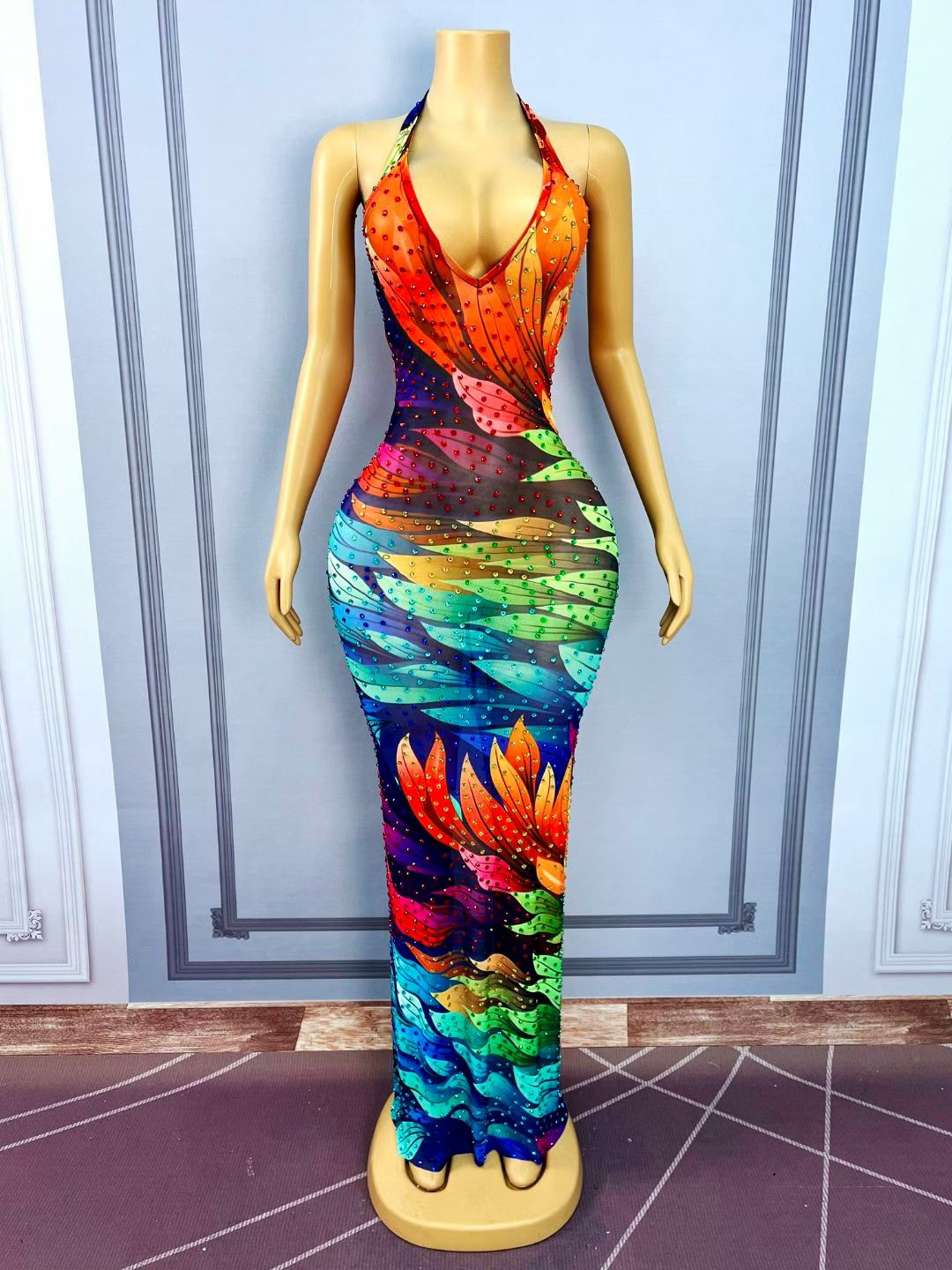 CELESINYI Duocaiye Crystal Leaf Gradient Gown