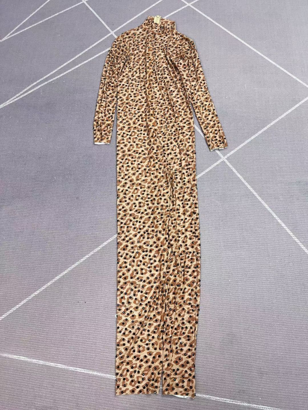CELESINYI Baozi Crystal Leopard Stud Catsuit