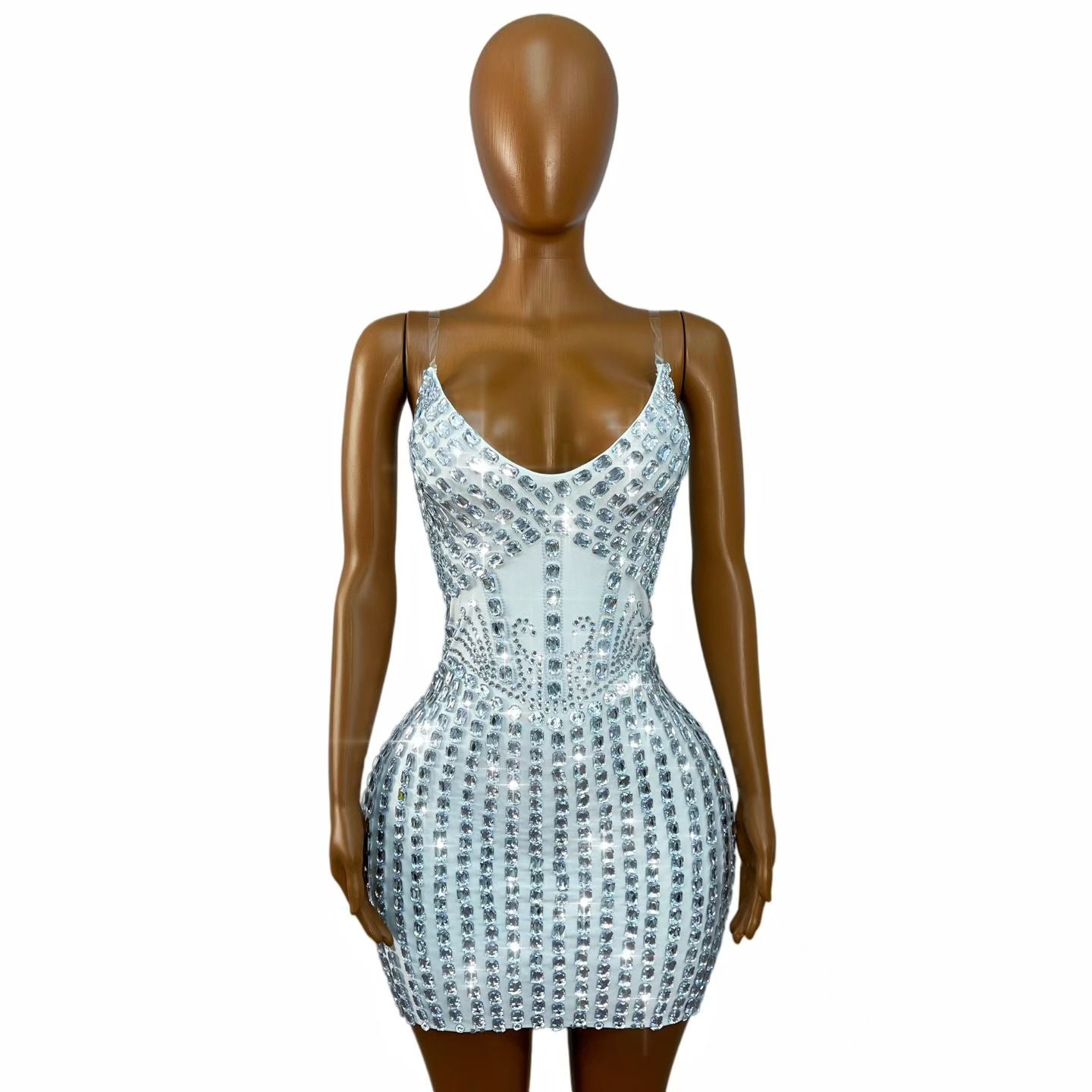 CELESINYI Yuandunpai Crystal White Shield Mini Dress