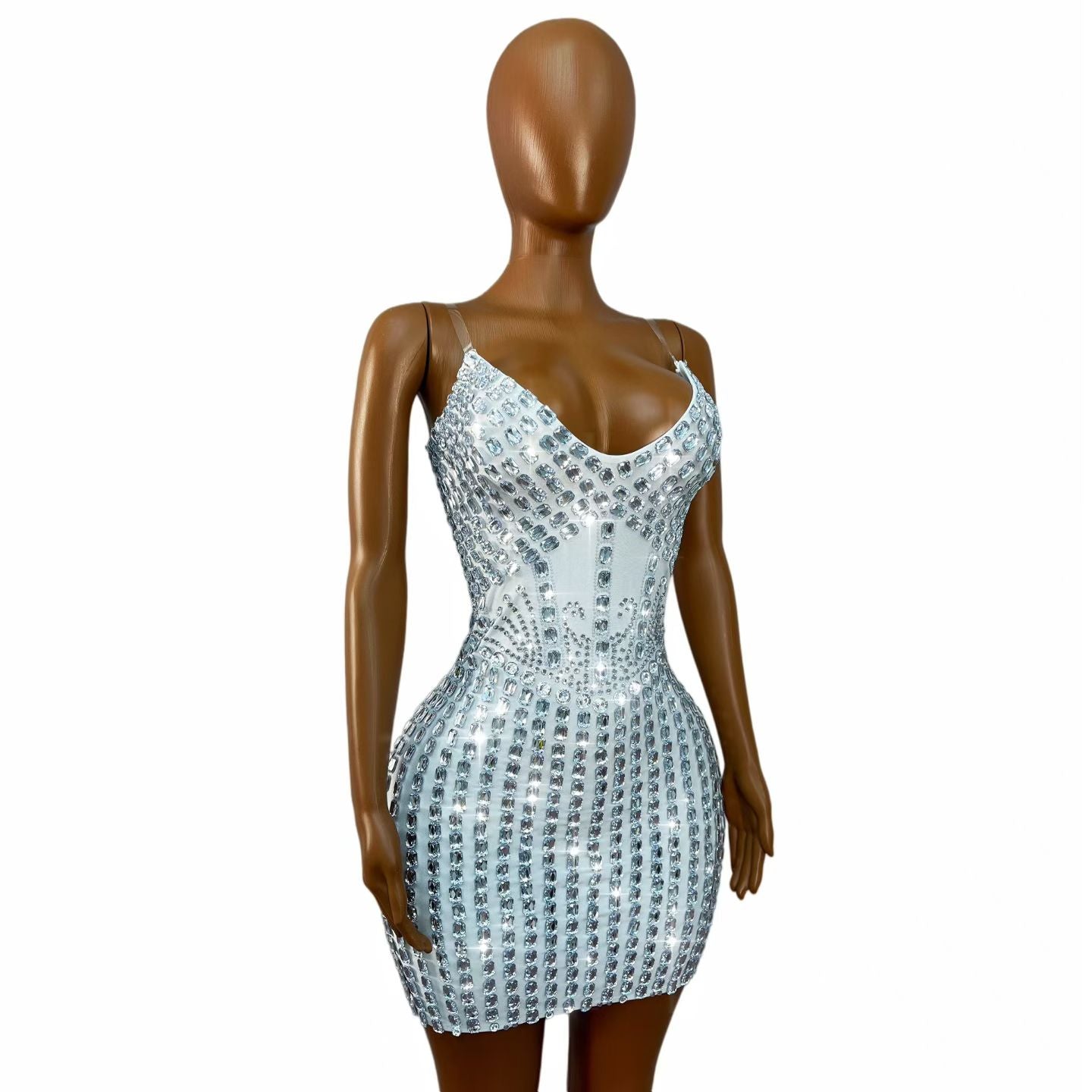 CELESINYI Yuandunpai Crystal White Shield Mini Dress