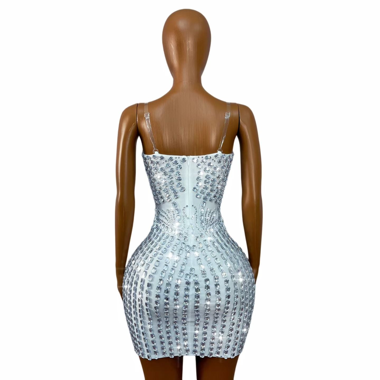 CELESINYI Yuandunpai Crystal White Shield Mini Dress