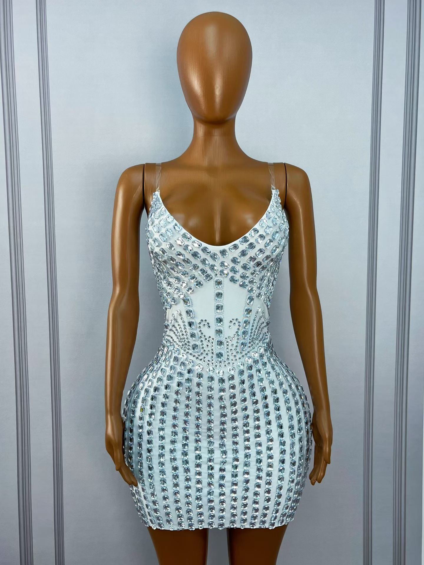 CELESINYI Yuandunpai Crystal White Shield Mini Dress